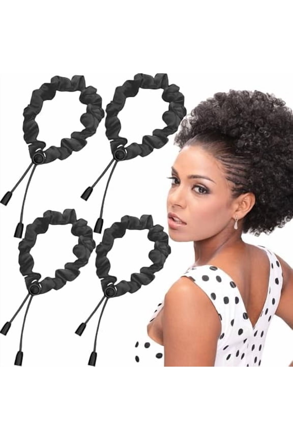 4 count Black Adjust Satin Hair Scrunchies for Women Girls, Adjustable Hair Ties Soft Than Silk for 4c Girlie Thick Curly  Hair, Easy to Use Hair Accessories for Afro Puff Loc Ponytails