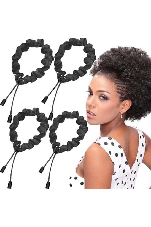 4 count Black Adjust Satin Hair Scrunchies for Women Girls, Adjustable Hair Ties Soft Than Silk for 4c Girlie Thick Curly Hair, Easy to Use Hair Accessories for Afro Puff Loc Ponytails