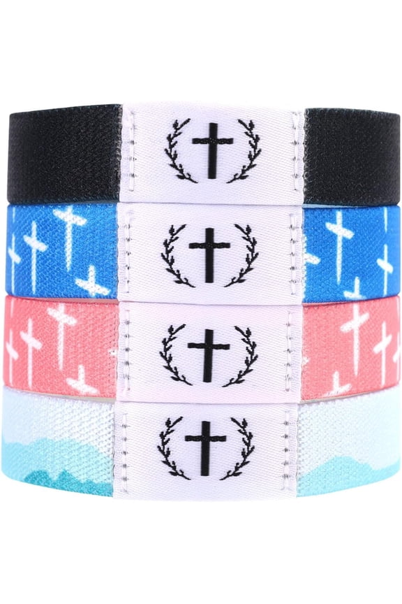 4 count Bracelets, Scripture Daily Verse Bracelets with NFC Scan Christian Wearable Elastic Wristbands for Women Men Inspirational Bands Gifts(4 Colors)