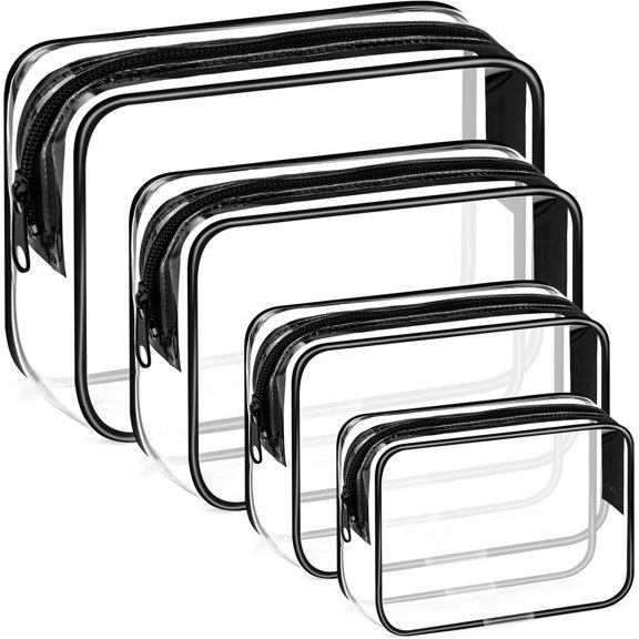 4 count Clear Bags Bulk TSA Approved Toiletry Bag for Travel PVC Clear Makeup Pouch with Zipper for Men and Women Carry- Travel Essentials