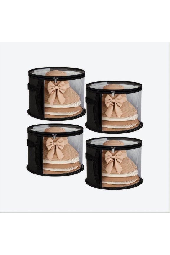 4 count Clear Hat Storage Box, Cowboy Hat Organizer Bag for Closet, Foldable Case with Carrying Handles for Women Men (Black)