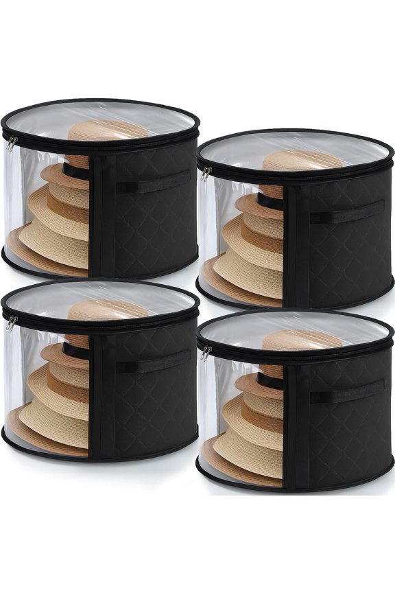 4 count  Clear Hat Storage Box for Women 16.5 x 10.4 Inch Cowboy Hat Storage Box with Lid Hats Bags for Travel Holds up to 7 Caps (Black,Classic Style)