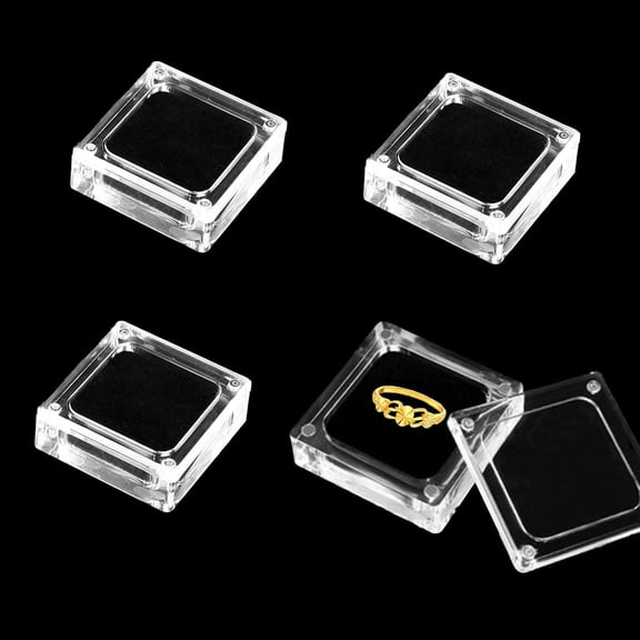 4 count Clear Storage Containers with Lid Clear Display Box Ring Box with Clasps and Sponge Inside for Storage of Small Items,, Necklace, Crafts