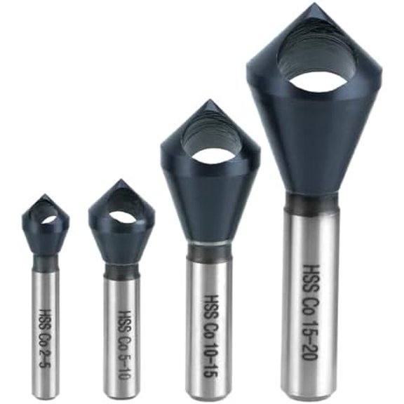 4 count Cobalt Single-End Countersink Chamfer Tool Set, M35 Steel, 90? Angle