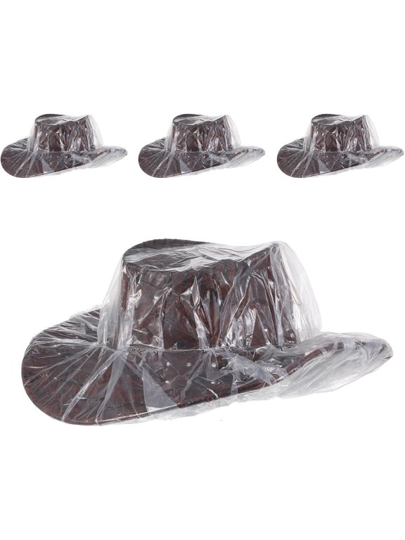 4 count Cowboy Hat Rain Cover Plastic Hat Protector Cover for Dust Travel Cowboy Hat Storage Unisex