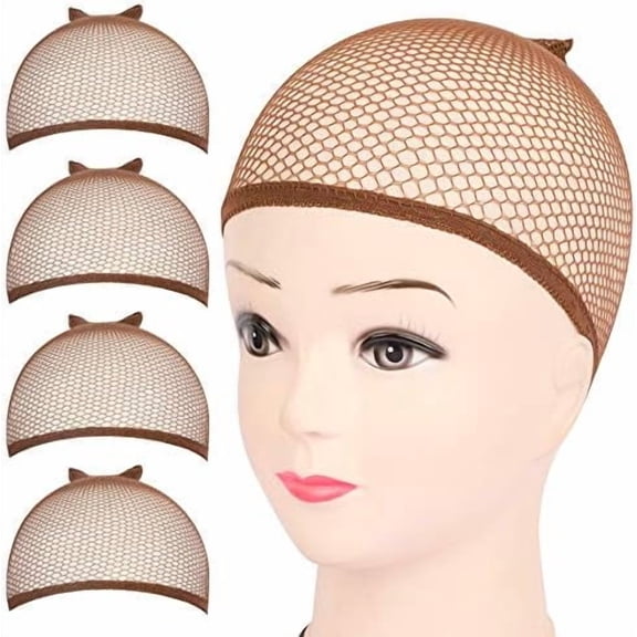4 count Dark Brown Mesh Wig Cap, Closed End Hair Mesh Net Wig Caps, Liner Weaving Caps for Women, Men,