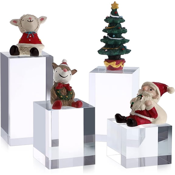 4 count Display Risers Stand Clear Square Action Figures Collection Organizer Holder Collectibles Display Blocks Tabletop Perfume Display Stand Photography Props