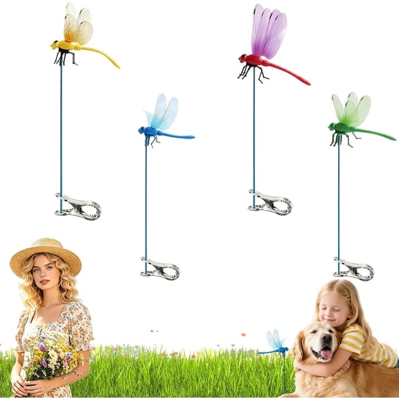 4 count Dragon Fly Clips for  Repellent, Dragonflies,  Dragonfly Clips to Keep  ,Driving  Bees & Flies - Fly  Devices for Indoor & Outdoor Garden Stakes Decor, Patio