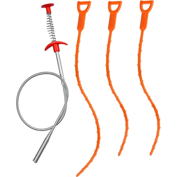 4 count Drain Augers Hair Drain Clog Remover, Bendable Cleaner, for Kitchen Catcher, Sink, Sewer Cleaning Tool
