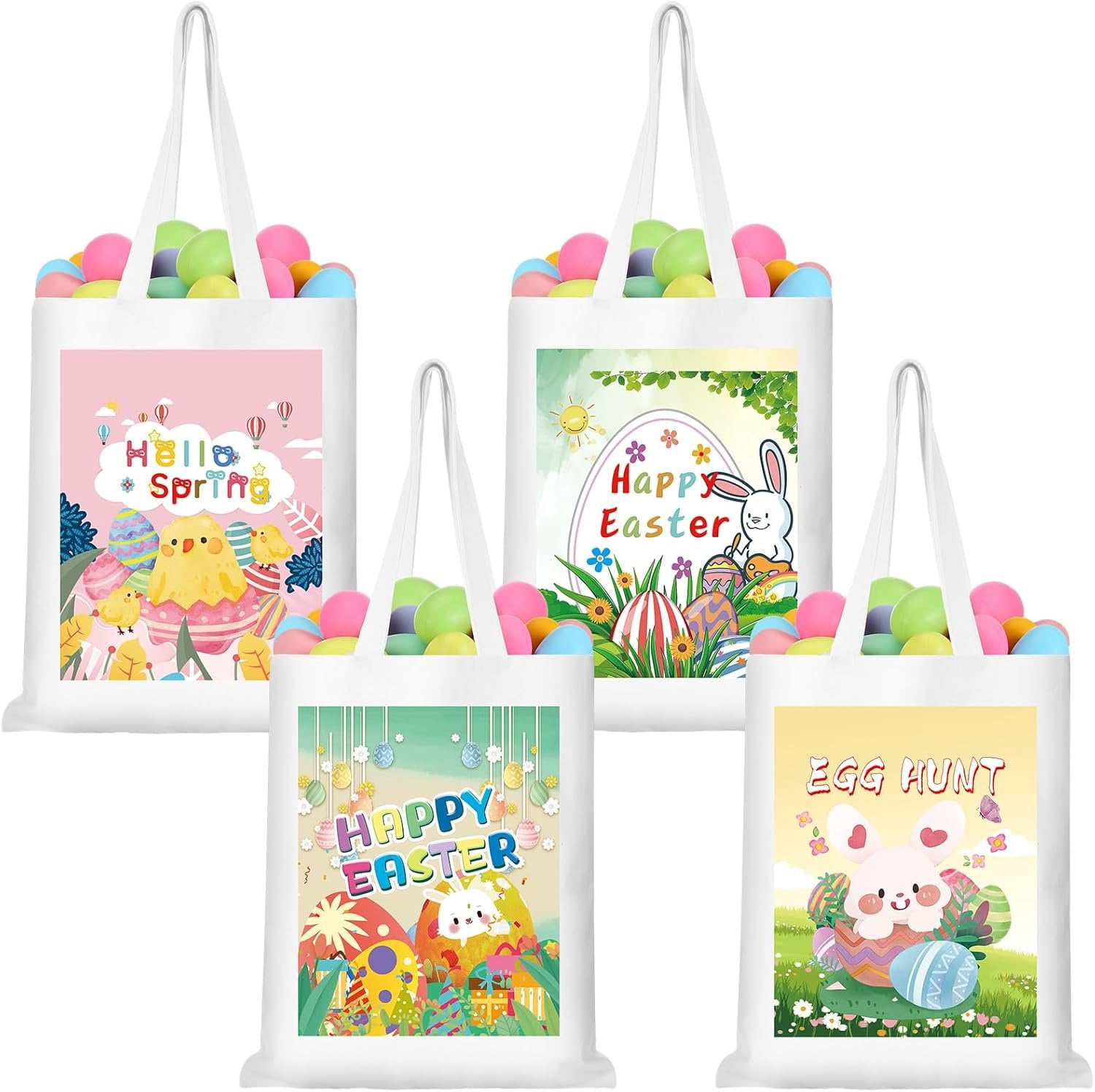 4 count Easter Canvas Tote Bags 11.8 x 13.8 Inches Easter Bags with ...