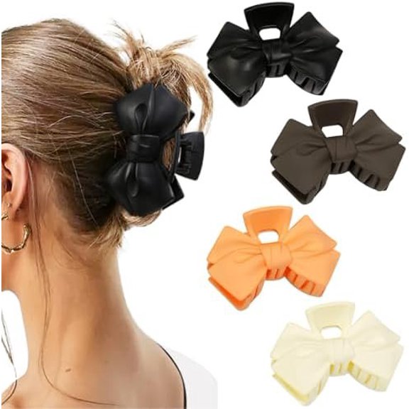 4 count Elegant Non Slip Bow-knot Claw Clips - Hold Hair Accessories for Thick/Thin Hair, Cute Bows for Women/Girls