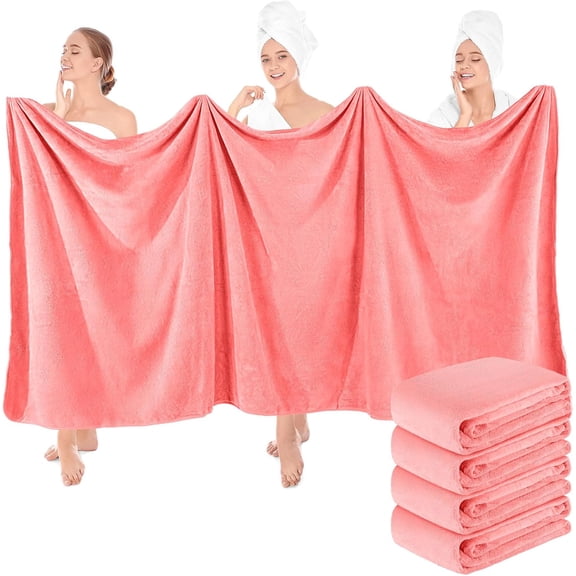 4 count Fleece Bath Towels, 40 x 80 Inch Bath Sheets Microfiber Coral Highly Absorbent Towels 350gsm High Density Towel for Beach ()