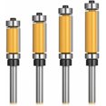 thumbnail image 1 of 4 count Flush Trim Router Bits 1/4 Inch Shank, Top and Bottom Bearing Flush Trim Router Bits Set, Carbide Straight Cut Routers Bit Set, 1/2 Inch  Diameter, 3/4", 1", 1-1/4", 1-1/2"  Length, 1 of 7