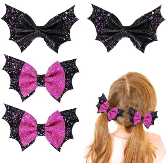 4 count Halloween Black Bat Hair Clips for Women Girls, Halloween Bows Hair Clips  Barrette Gothic Bat Wing Hair Accessories for   Costume Party (black+)