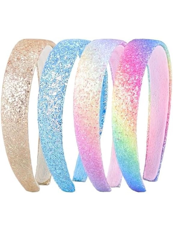 4 count Headbands for Girls Hair Accessories Glitter Rainbow | to School Outfits for Girls Aged 6-12, Sparkly Sequin Girls Headbands, Birthday Parties, Festivals, Photo Shoots