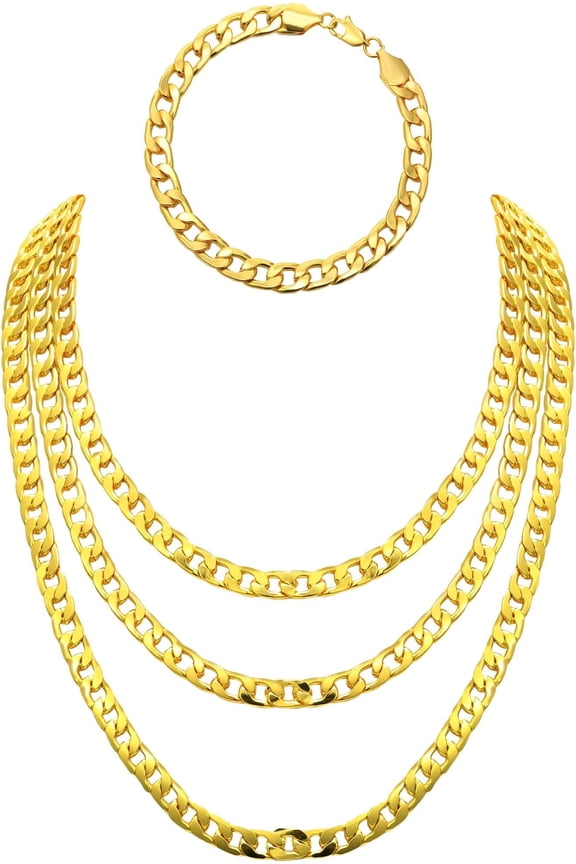 4 count  Hop Necklace Chain Bracelet  Chunky Cuban Necklace Stainless Steel Punk  for 80s 90s Rapper