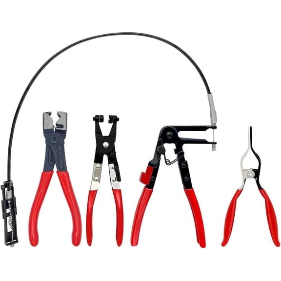 4 count Hose Clamp Pliers, Spring Clamp Plier, Self-Tightening Hose Clamps Remover Tool, Long Wire Spring Hose Clamp Pliers for Automotive Oil Water Hose, Coolant Radiator Heater