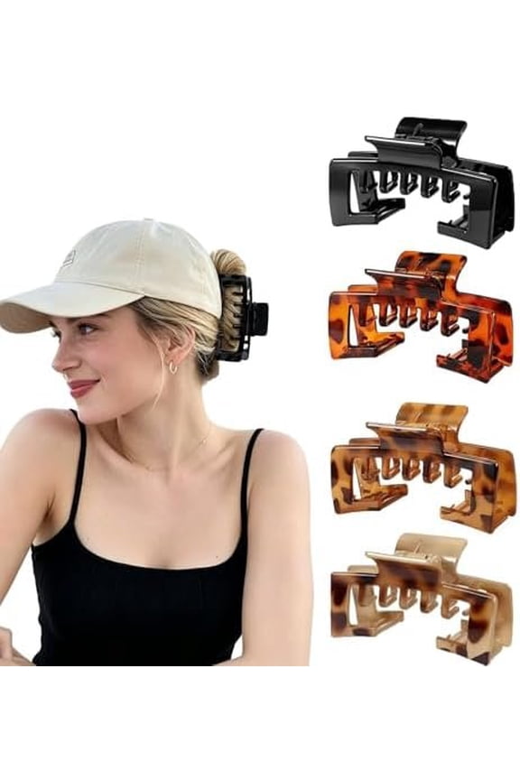 4 count Large Trucker Hat Claw Clips for Women - 4.1 Inch Hat-Friendly Non-Slip Baseball Cap Hair Clips, Trucker Claws Hair Clip for Baseball Hat, Hair Claw for Baseball Cap for Thick Thin Hair