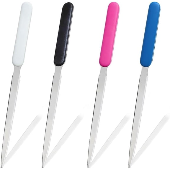 4 count Letter Opener, Stainless Steel Letter Opener , Stainless Steel Hand Envelope Slitter, Stainless Steel Envelope Openers, Lightweight Mail Slitters Letter (Black, White, Blue, )