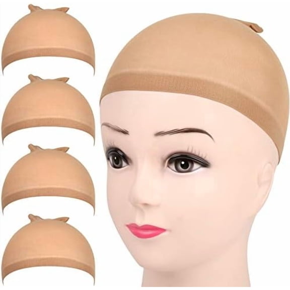 4 count Light Brown Stocking Wig Caps Stretchy Nylon Wig Caps for Women