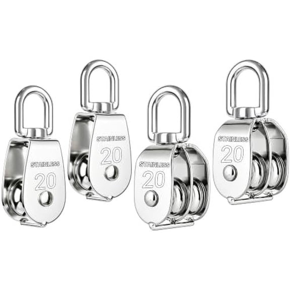 4 count M20 Heavy Duty Rope Pulley Block | 304 Stainless Steel Heavy Duty Lifting Crane Swivel Hook for Wire and Crane Operations