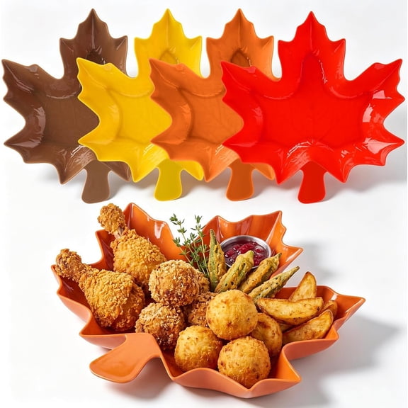 4 count Maple Leaves Serving Tray Plastic Fall Thanksgiving Platter