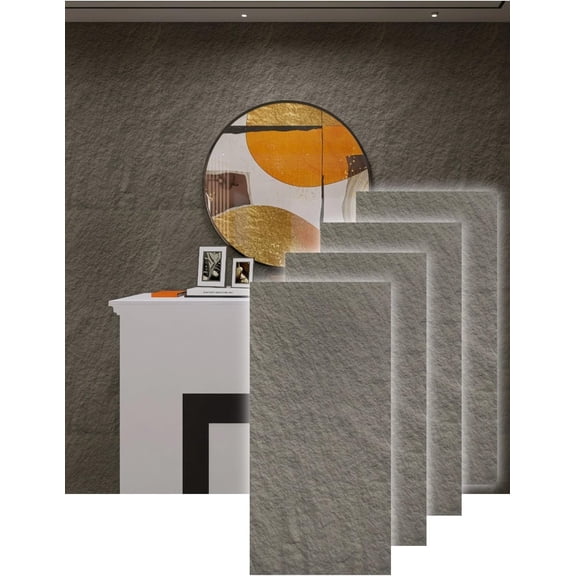 4 count PU Wall Panels Stone Texture for Interior Wall Decor| Wall Panels with Grey Stone Texture|.24"*23.62" (Grey)
