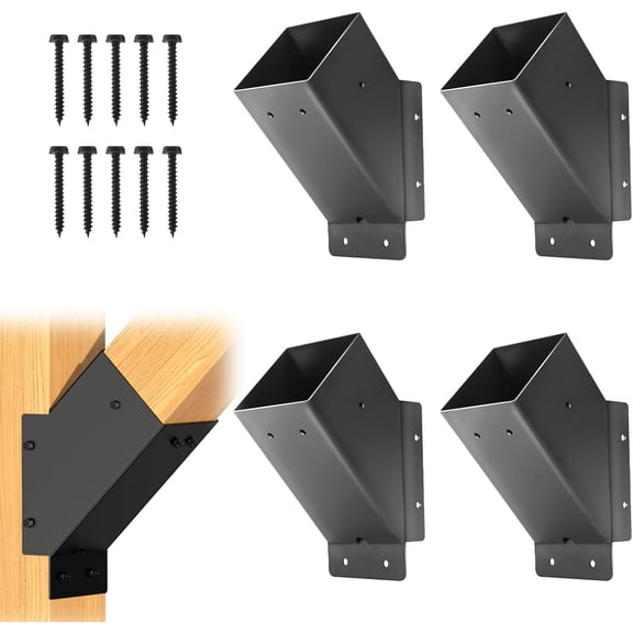 4 count Pergola Brackets, 45- Angle Bracket,4x4 (Actual 3.6''x3.6'') Corner Support Brackets, Pergola Kit for Gazebo, Deck Porch, Trellis Support Bracket Kit (Black).