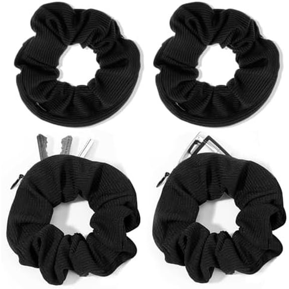 4 count Pocket Scrunchie, Zipper Scrunchies Scrunchies with Zipper Pocket Scrunchy Large Ponytail Holder Hairs Accessories for Women Girls Hair