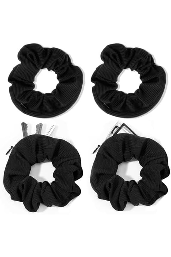 4 count Pocket Scrunchie, Zipper Scrunchies Scrunchies with Zipper Pocket Scrunchy Large Ponytail Holder Hairs Accessories for Women Girls Hair