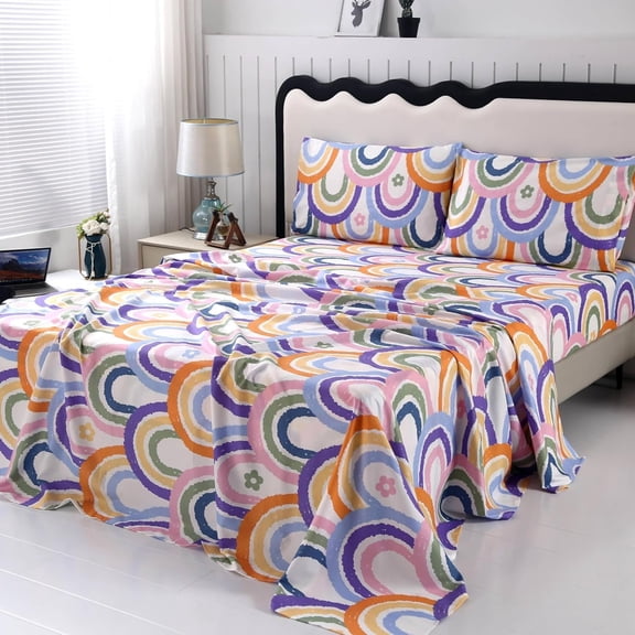 4 count Rainbow Sheets Full Set, Soft Microfiber Rainbow Bed Sheets Full Size, Cute Colorful Bedding Sheet for Girls Boys and Teens Season