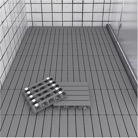 4 count Raised Shower Mat Bathtub Non Slip Square Bath Mat Stand Up, Plastic Interlocking Deck Tiles for Inside, Portable Bathroom Floor Shower Textured Surface (Gray, 9.6x9.6x1.6 in)