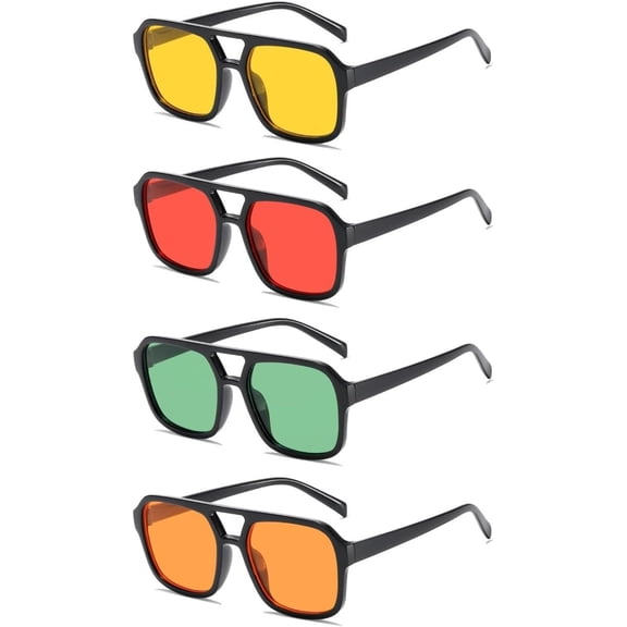 4 count Retro 70s Square Aviator Sunglasses Women Men Classic Rectangle Sunglasses Trendy Shades
