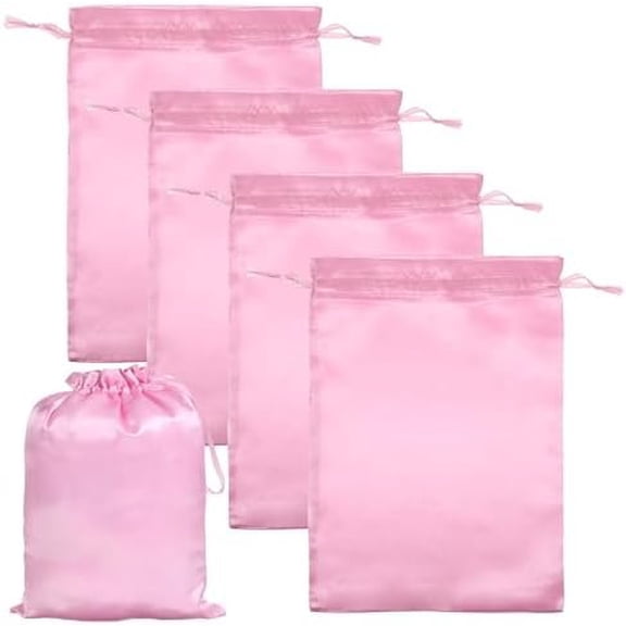 4 count Satin Bags with Drawstring,  Wig Bags Storage Soft Hair Packaging Bag Travel Bag & Large Storage for Multiple Wigs, , Extensions, Salon Use ()