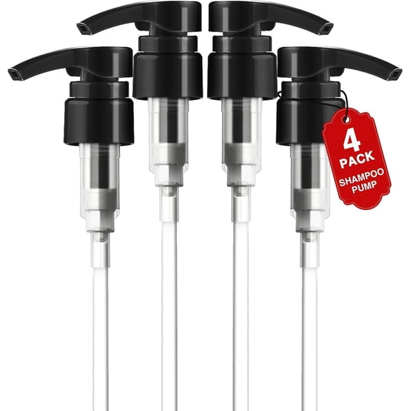4 count Shampoo Pump for Liter 33.8 oz Shampoo and Conditioner Bottle Pump Dispenser Fits Salon Bottles with 1.1 inch Opening, Black Pump Top for Soft Hair Product, Wash,Lotion