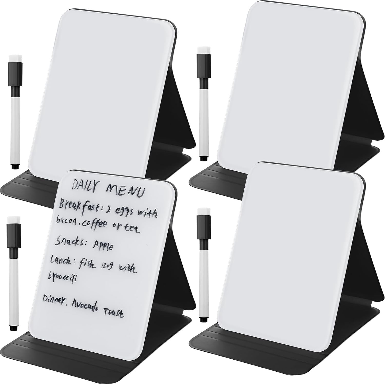Small Earaser 4 count Small Dry Erase Board with Stand for Desk, 8'' x 6'', Black ...