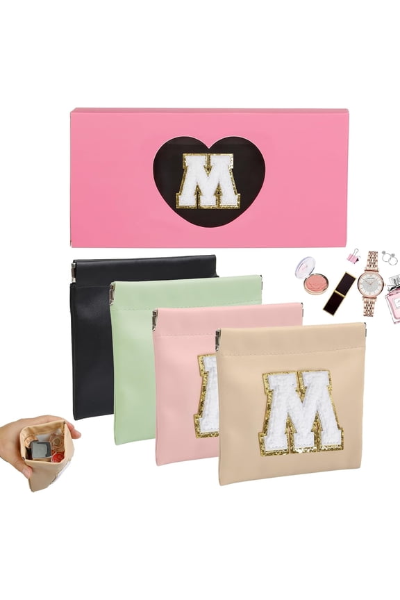 4 count Small Initial Bag for Purse Mini Portable Bags for Women Purse Accessories Organizer Small Travel Kit Storage Pouch (M, Middle (4.7" W x 4.5" H))