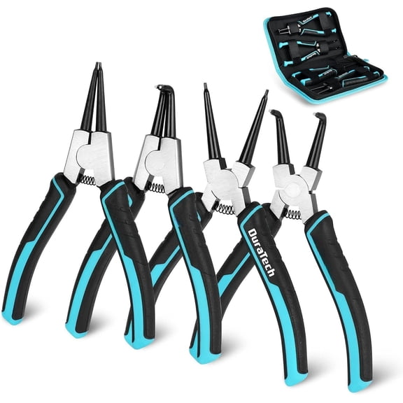 4 count Snap Ring Pliers Set, 7 Inch  Internal & External Circlip Pliers Kit with Straight/Bent Jaw,  CRV , Precision Spring  C Clip Pliers with Storage Pouch