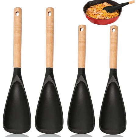 4 count Spatula Set with Wooden Handle, Cooking Spoon Spatula Multipurpose Kitchen Utensils for Mixing, Scraping, Serving, Heat Resistant, Non-Stick Safe, 2 Large 13.4"+ 2 Small 11.4"