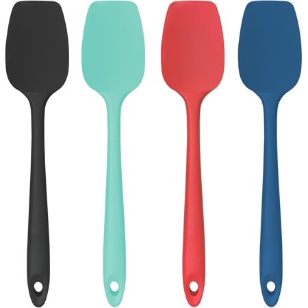 4 count Spoon Spatula Set, 600?F Heat Resistant (Multicolor) | 11.4 In, Grade Rubber Spoonula, Seamless, Stainless Steel Core, Flexible for Cooking, Baking, Non-Stick & Diswasher Safe