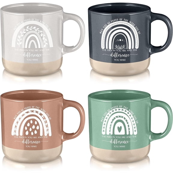 4 count Thank You Mugs 12.85 oz Employee Appreciation Gifts Ceramic Inspirational Coffee Mugs Cups Bulk Gifts for Coworkers Teacher Nurse Week Work Team Office Supplies Birthday