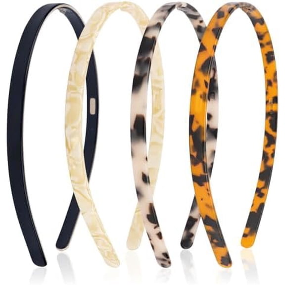 4 count Tortoise Shell Headband for Women, Skinny Thin No  Hair Bands with  for Women's Hair No ,   Acetate Hair Accessory