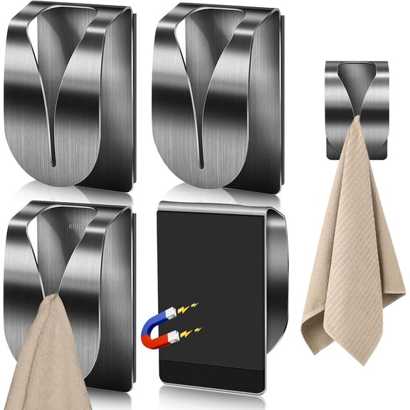 4 count Towel Hook Holder, Super Kitchen Towel Hanger for Refrigerator, Stainless Steel Dish Rag Holder for Fridge RV Garage