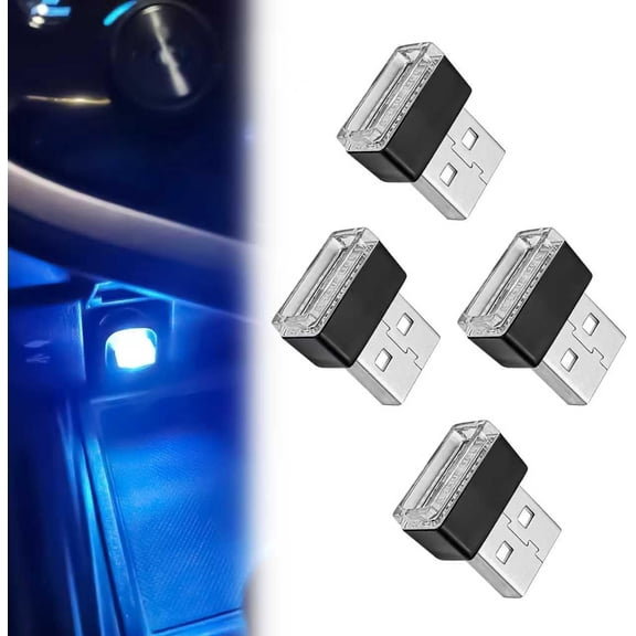 4 count USB LED Interior Ambient Lighting Kit, Portable Plug-in Atmosphere Lamp Decor Night Light, Interior Accessories for (Blue)