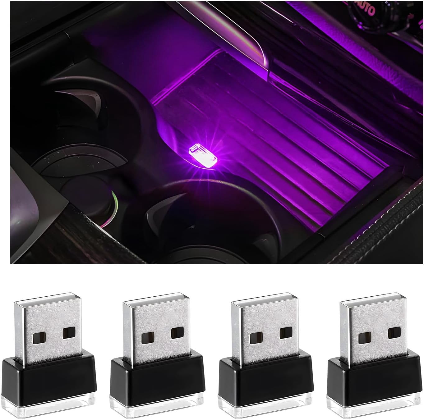 4 count USB LED Interior Atmosphere Lamp, Plug-in USB Interface Trunk ...
