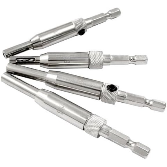 4 count Versatile Sizes HSS Self Centering Drill Bit Set,1/4" Hex Shank Door Window Cabinet Hinge Hole Opening Drill Bit Set with 1 Hex Key for Opening Hole (5/64", 7/64", 9/64", 11/64")