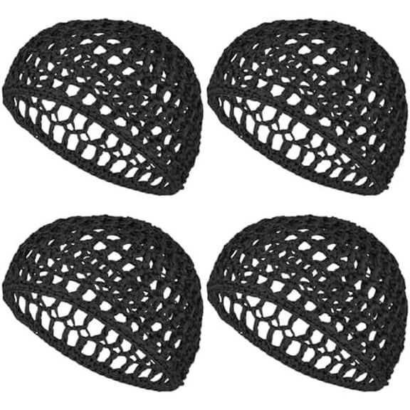 4 count Wig Cap, Black Nylon Crochet Hair Nets, Thick Long Hair Caps Adjustable Net Mesh Braided Weaving Making Breathable Snood Caps for Women Sleeping & Shower Hairs Protection