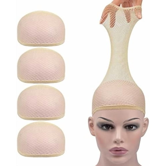 4 count Wig Caps Mesh Wig Stocking Caps for Women Men (Mesh Wig Cap, Beige)