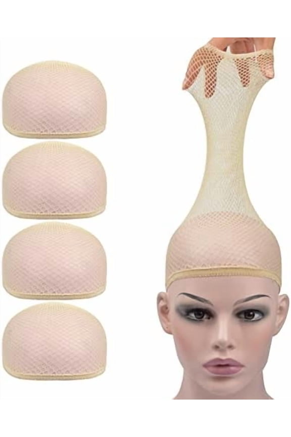 4 count Wig Caps Mesh Wig Stocking Caps for Women Men (Mesh Wig Cap, Beige)