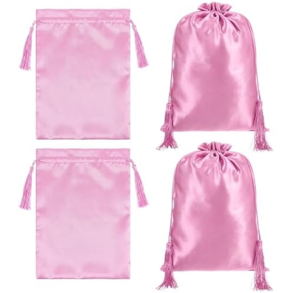 4 count Wig Storage Bags,Satin Wig Bag with Drawstring Tassel,Wigs Organizer Storage Hair Bag for Multiple Wigs,,Hair Extensions ()